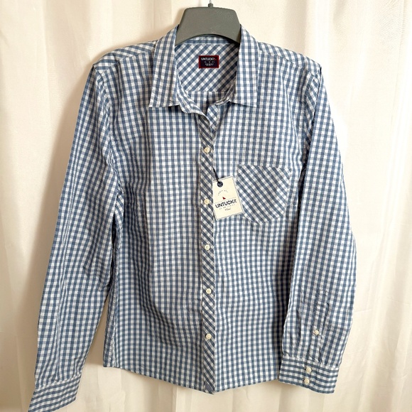 UNTUCKit NWT Women’s Blue White Gingham Button-Down Shirt, Size 12 100% Cotton - Picture 1 of 9